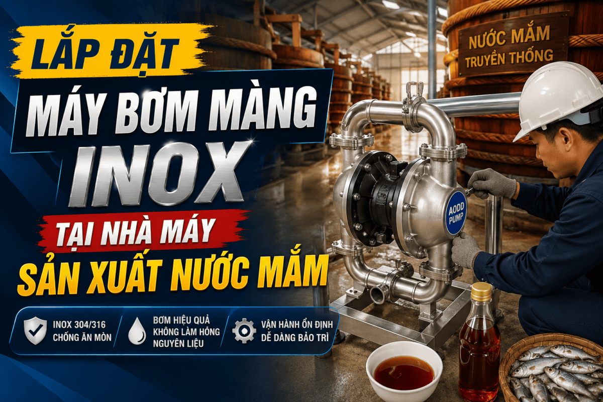 Lắp đặt máy bơm màng inox tại nhà máy sản xuất nước mắm