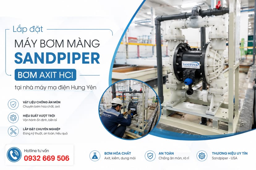 Lắp đặt máy bơm màng Sandpiper bơm axit HCl